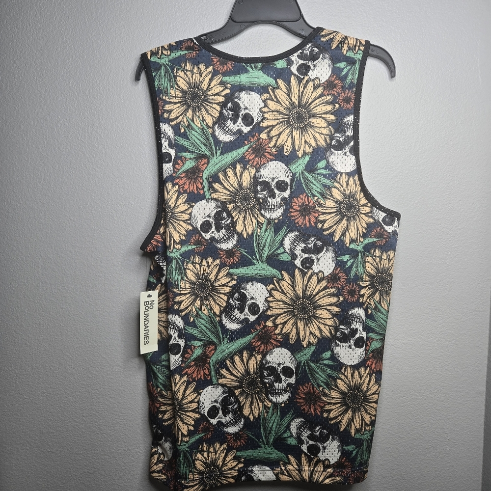 No Boundaries Skull and Floral Tank Top - Black, Green, Yellow - Picture 5 of 8